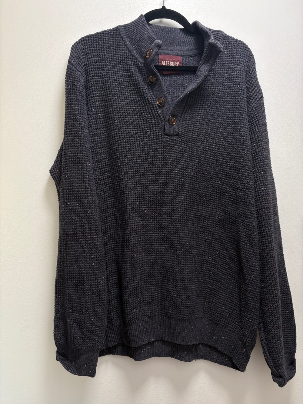 Alesbury Men's Navy Waffle-Knit V-Neck Button Sweater- Coastal Collegiate